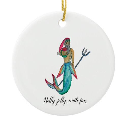 Merman Santa Ceramic Ornament