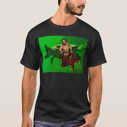 Merman with Sea Turtle Mens T_Shirt