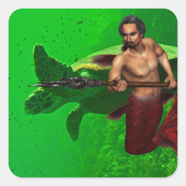 Merman with Sea Turtle Sticker (Front)