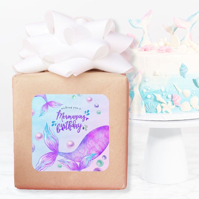 Mermazing Birthday Mermaid Tails Fun and Bright Square Sticker (Creator Uploaded)