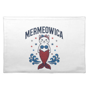 Mermeowica Patriotic Cat Mermaid Shirt Design_1 Cloth Placemat