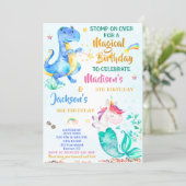 Mermicorn and Dinosaur birthday invitation twins (Standing Front)