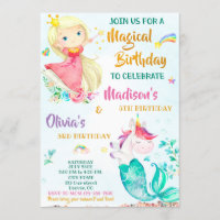 Mermicorn and Princess birthday invitation girls