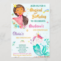 Mermicorn and Princess birthday invitation girls