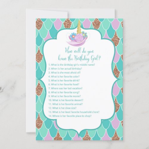 Mermicorn Birthday Girl Game 5x7 Size Invitation