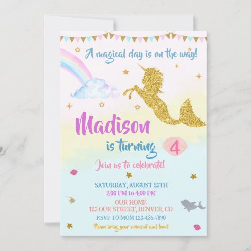 Mermicorn birthday invitation Girl Magical party