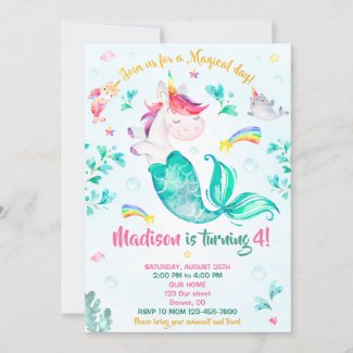 Mermicorn birthday invitation Girl Magical party