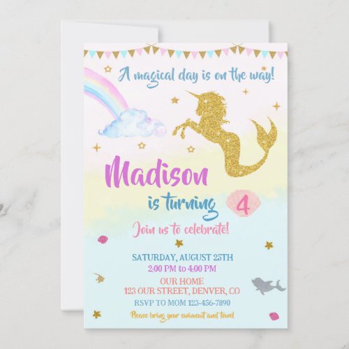 Mermicorn birthday invitation Girl Magical party