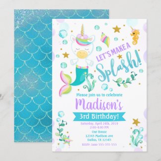 Mermicorn Birthday Invitation Mermaid Unicorn