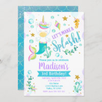 Mermicorn Birthday Invitation Mermaid Unicorn