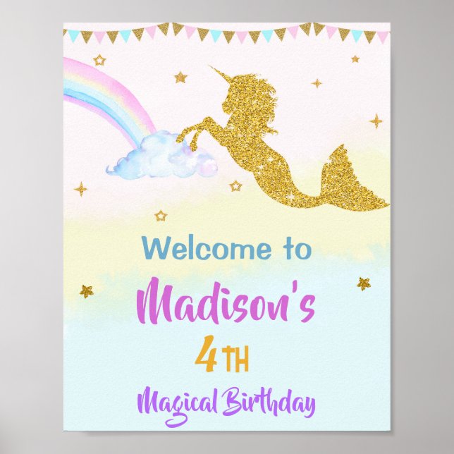 Mermicorn welcome party sign Magical birthday sign (Front)
