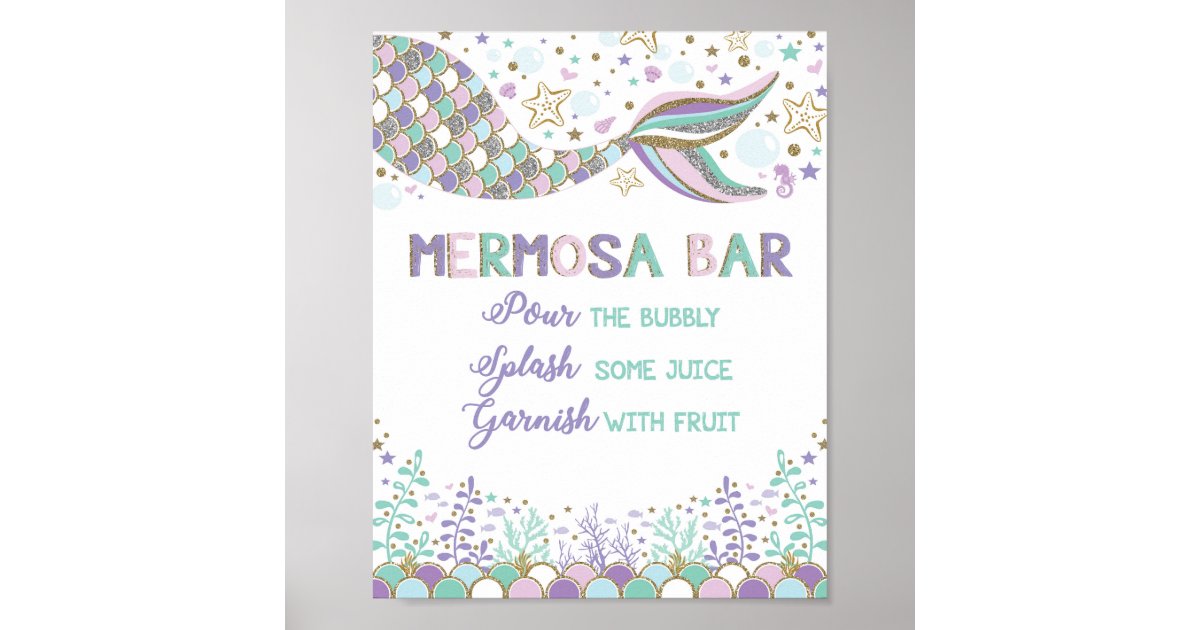 Mermosa Bar Mermaid Mimosa Bar Sign Baby Shower Zazzle Com