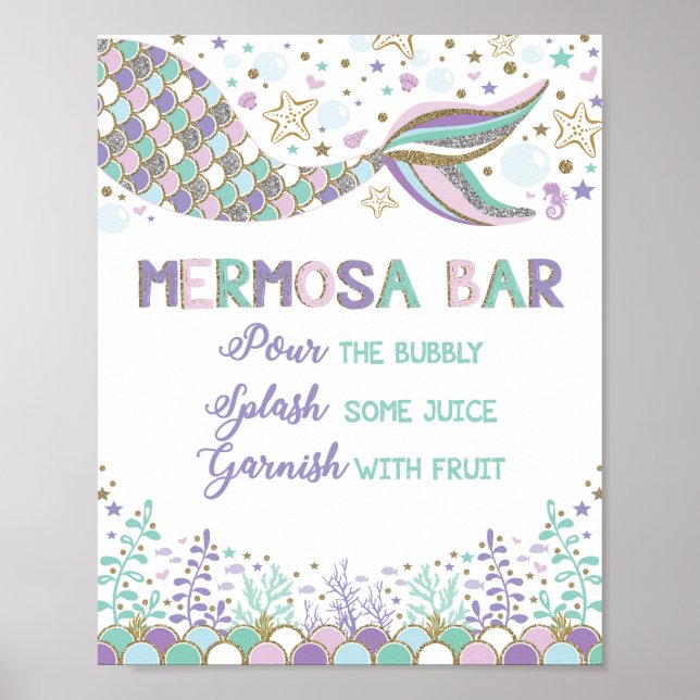 Mermosa Bar Mermaid Mimosa Bar Sign Baby Shower (Front)