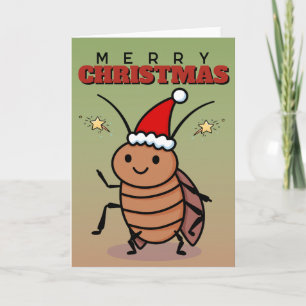 Merr Christmas Cockroach Wearing A Santa Hat Card