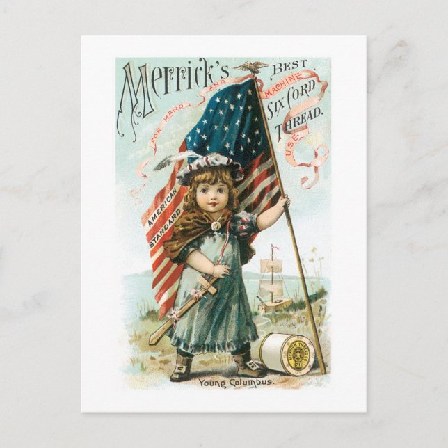 Merricks Thread Girl with USA Flag Postcard (Front)