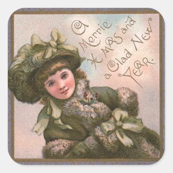 " Merrie Christmas" Vintage Square Sticker by ChristmasVintage at Zazzle