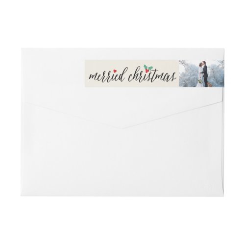 Merried Christmas Holly Mistletoe Photo Address Wrap Around Label