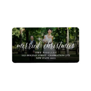 Merried Christmas Mr And Mrs Photo Modern Wedding Label