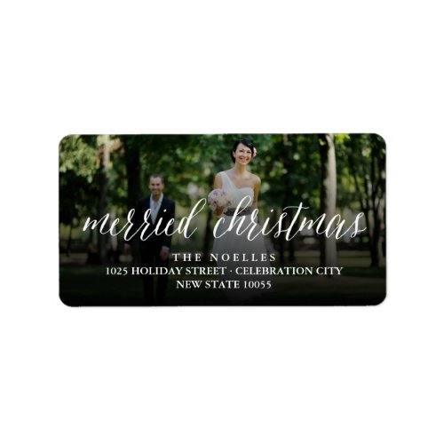Merried Christmas Mr And Mrs Photo Modern Wedding Label