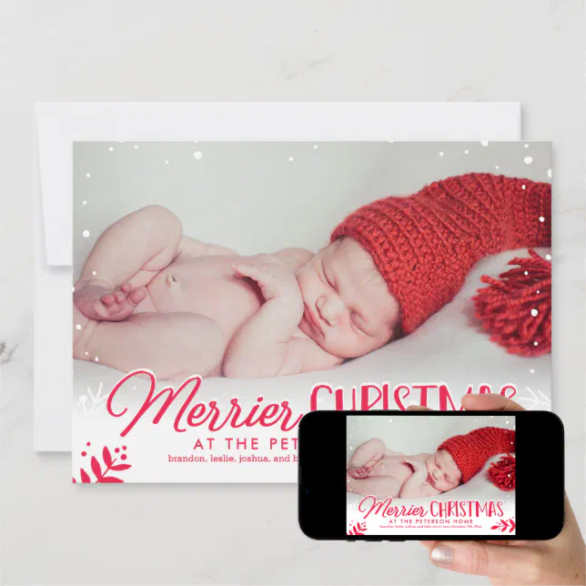 Merrier Christmas Baby Announcement Holiday Card Zazzle