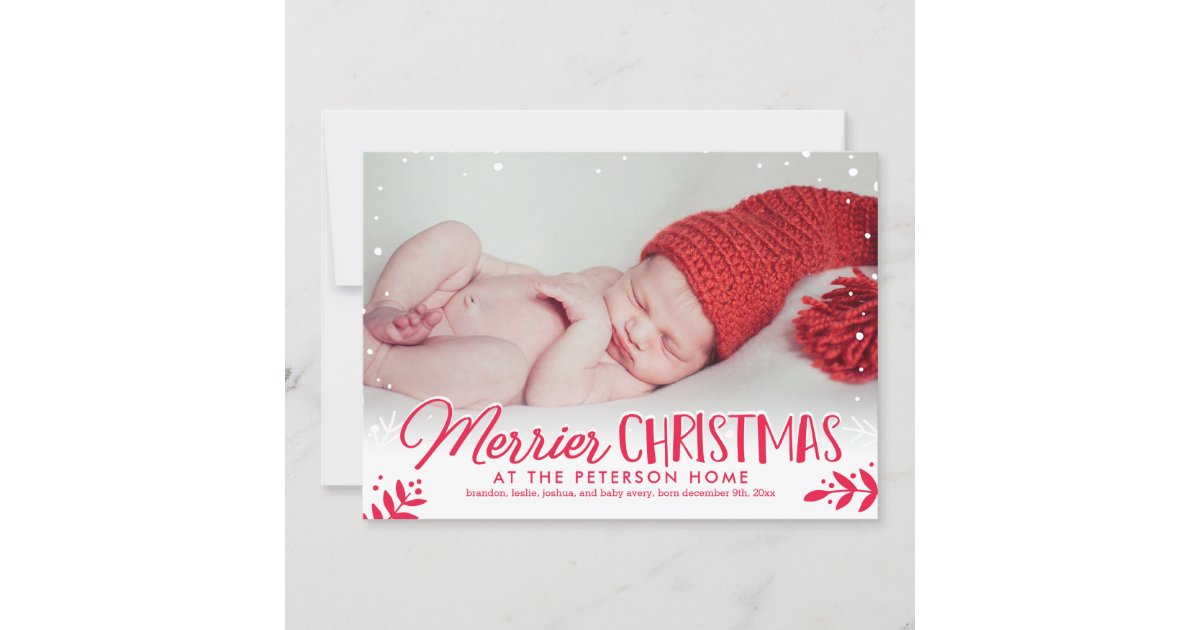 Merrier Christmas Baby Announcement Holiday Card Zazzle