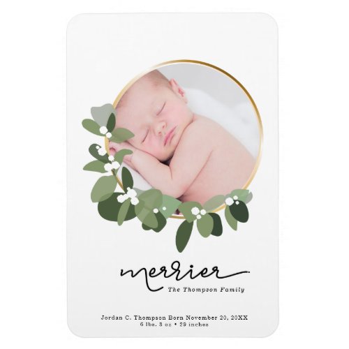 Merrier Christmas Baby Birth Announcement Magnet