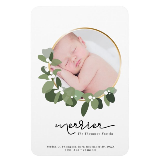 Merrier Christmas Baby Birth Announcement Magnet (Vertical)