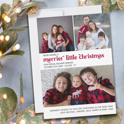 Merrier Little Christmas 3 Photo New Baby Holiday Card