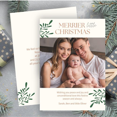 Merrier Little Christmas One Photo Greenery Flat Holiday Card