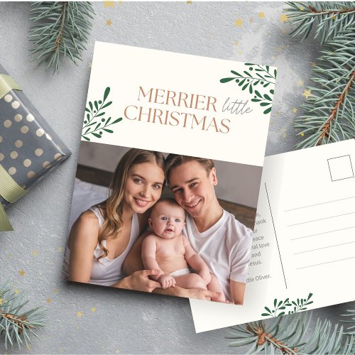 Merrier Little Christmas One Photo Greenery Lined Holiday Postcard
