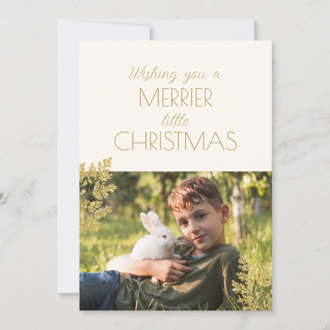 Merrier Little Christmas One Photo Pet Rabbit  Holiday Card (Front)