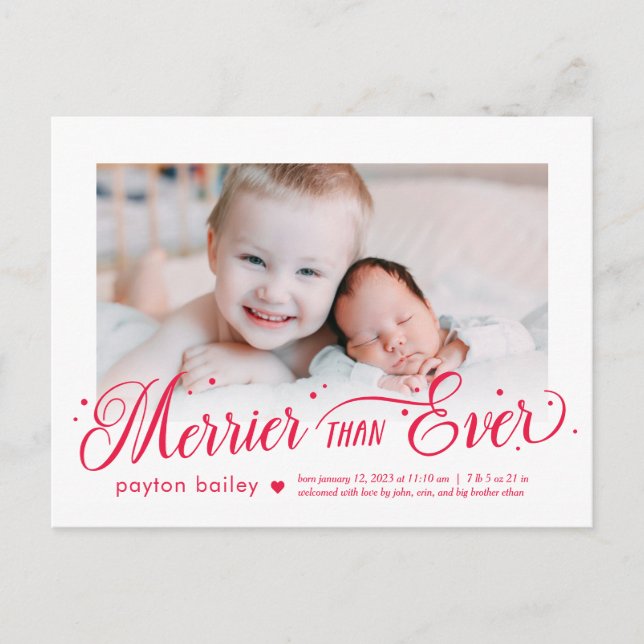 Merrier Than Ever EDITABLE COLOR Baby Holiday Card (Front)