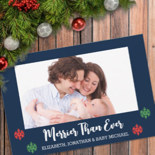 Merrier Than Ever New Baby Photo Snowflake Holiday Card
