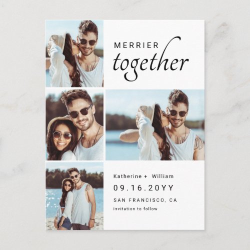 Merrier Together 4 Photo Save Our Date Postcard