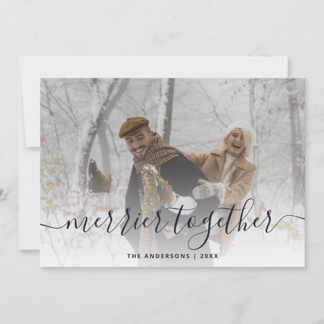Merrier Together Botanical Merry Christmas Holiday Card (Front)