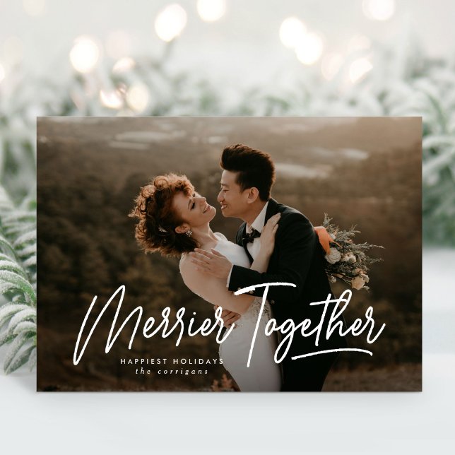 Merrier Together Calligraphy Photo Holiday Card (Creator Uploaded)