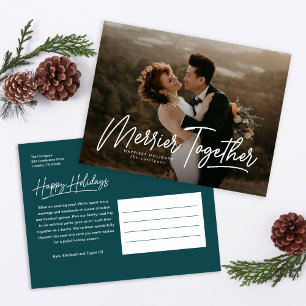 Merrier Together Calligraphy Photo Holiday Postcard
