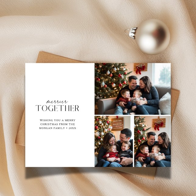 Merrier Together Family Photo With Baby Christmas Holiday Card (Creator Uploaded)