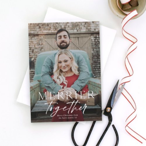Merrier together full bleed photo Merry Christmas Holiday Card
