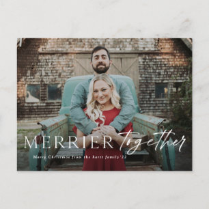 Merrier together full bleed photo Merry Christmas Holiday Postcard