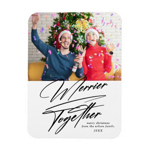 Merrier Together Minimalist Photo Christmas  Magnet