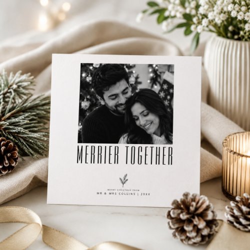 Merrier Together Newlywed Christmas Photo Holiday Card