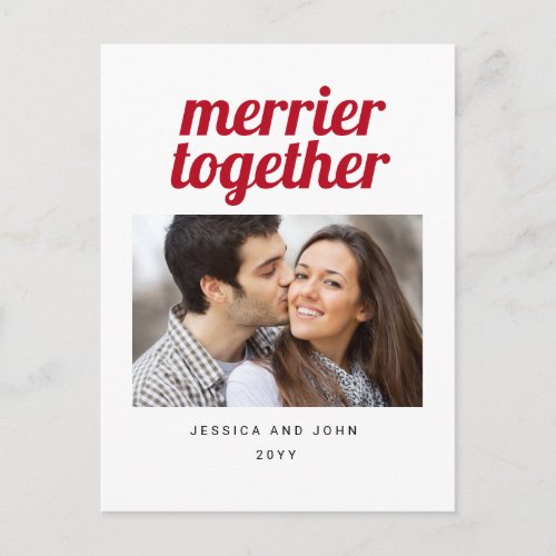 Merrier Together Photo Wedding Save The Date  Postcard