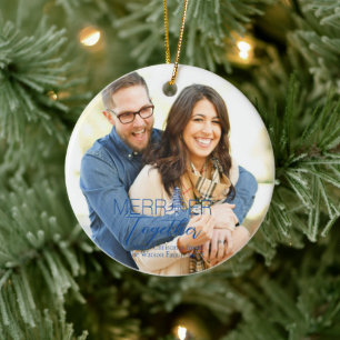 Merrier Together Script Pagoda blue Christmas Ceramic Ornament