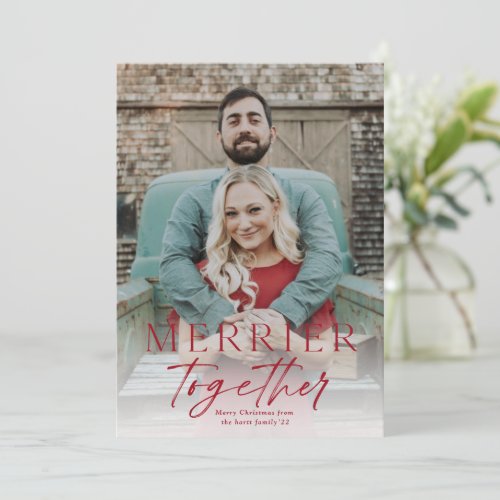 Merrier Together Script Photo Merry Christmas Card