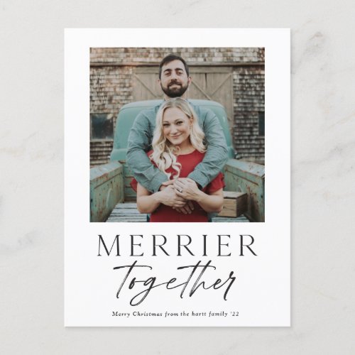 Merrier Together Script Photo Merry Christmas Holiday Postcard