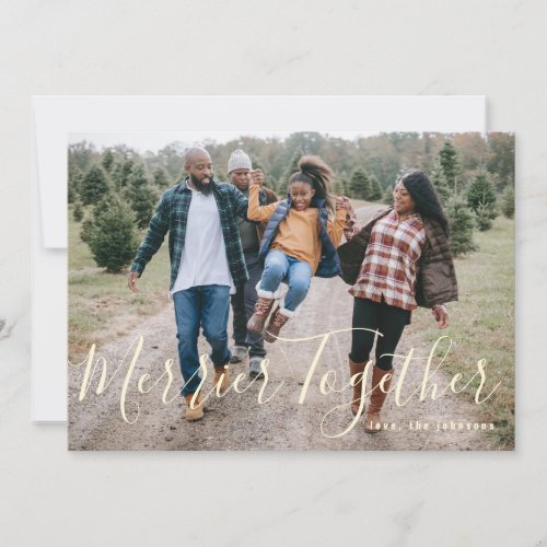 Merrier Together Trendy Simple Holiday Photo Invitation