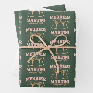 Merrier with a Martini Christmas Cocktail Holiday Wrapping Paper Sheets