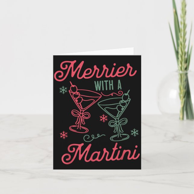 Merrier With A Martini Christmas Tail Xmas Martini Card (Front)
