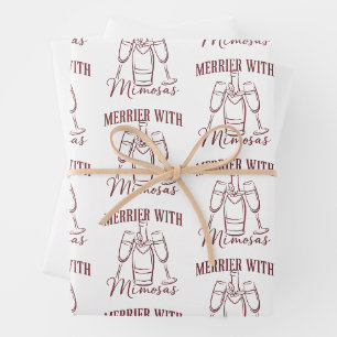 Merrier with Mimosas Christmas Prosecco Wine Party Wrapping Paper Sheets